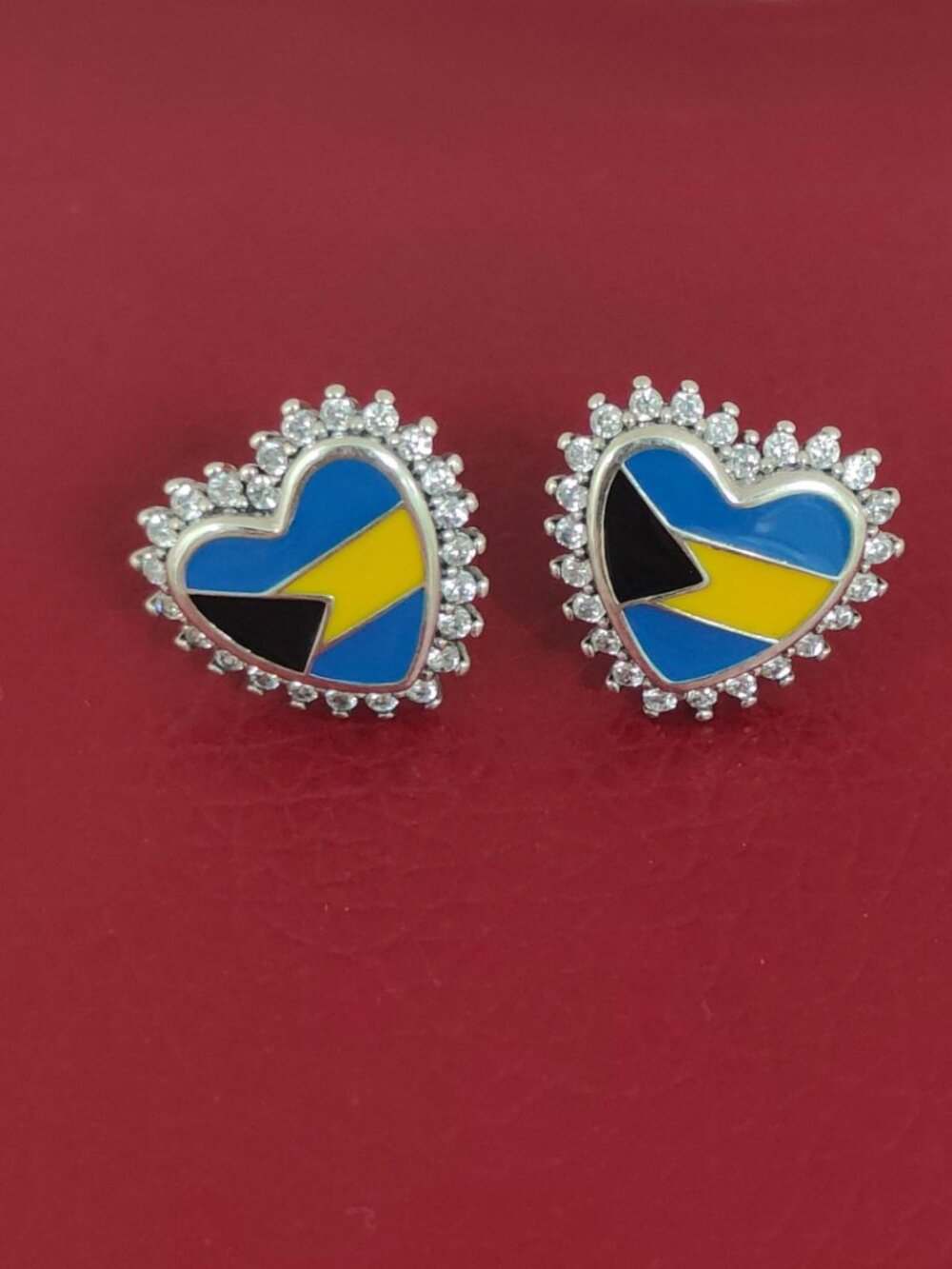 Bahamas Flag Heart Stud Earrings Women Jewelry 925 Sterling Silver with box